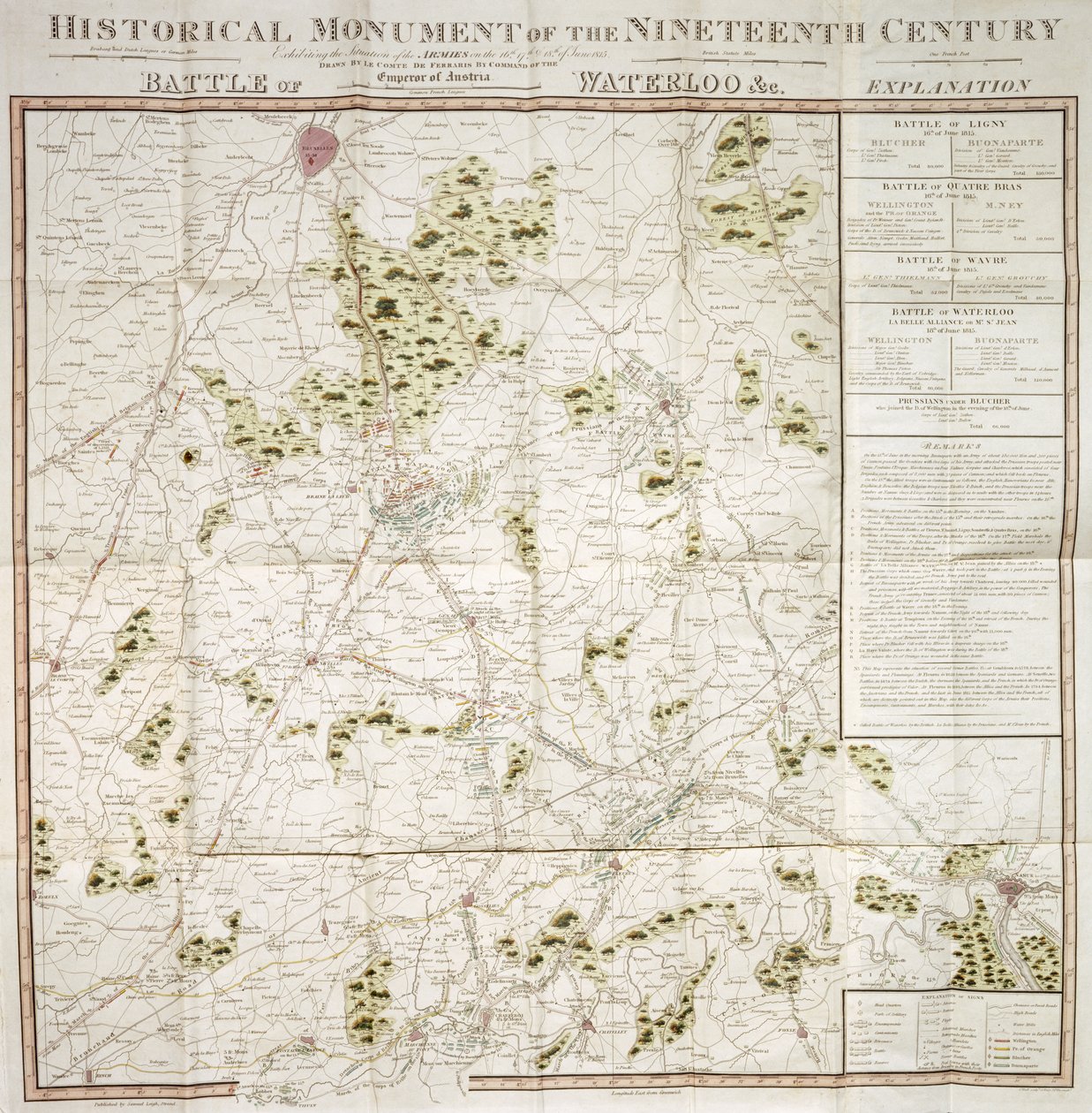 Battle of Waterloo kart av Unbekannter Künstler