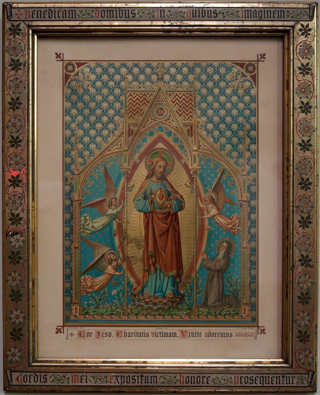bevere. Sognekirke (St. Peters band). Interiør. Andakt farget trykk. S Lucas skole Gent, Eiendom 1875, W Z Dreyt Brugge. Nygotisk. av Unbekannt