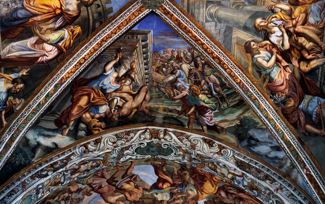 Bibelske scener, fresker (1700-tallet) fra hvelvet til St. Bartholomew-katedralen, Lipari, De eoliske øyer (UNESCOs verdensarvliste, 2000), Sicilia, Italia av Benjamin Baud