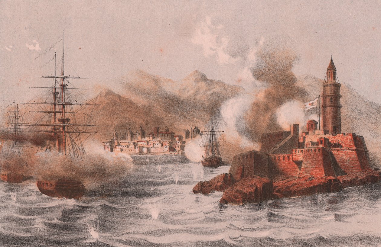Bombing av Palermo, med skip i forgrunnen, Sicilia av William M. Timlin