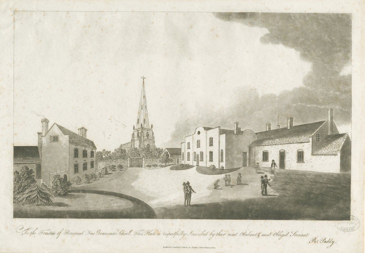 Brewood Grammar School: akvatintgravering, 30. januar 1799 av Unbekannt