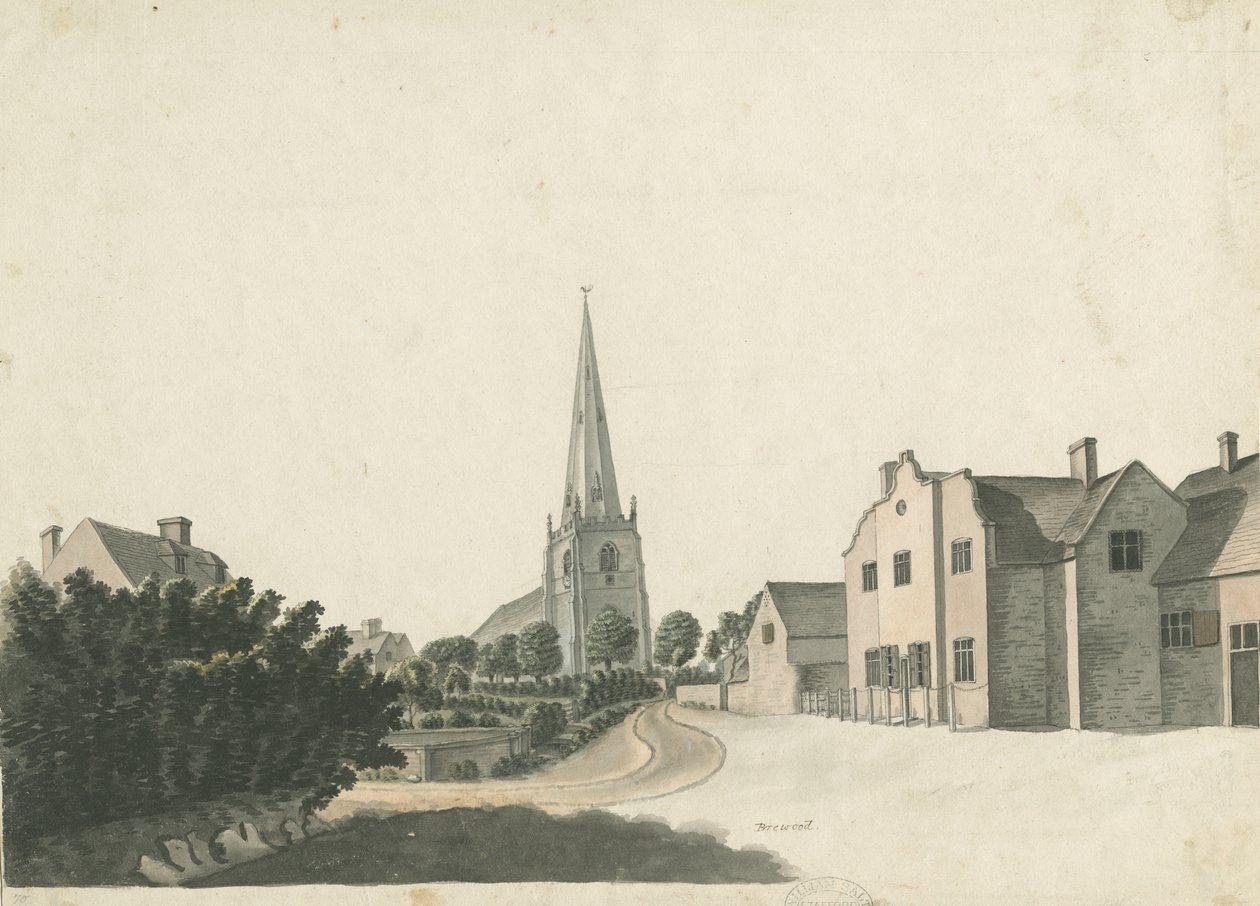 Brewood Grammar School: farget penntegning, nd [?1800-tallet] av Unbekannt