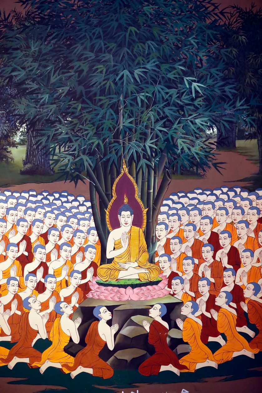 Buddha-undervisning til disipler, veggfreskomaleri, Wat Botum-tempelet, Phnom Penh, 2022 (bilde) av Unbekannter Künstler