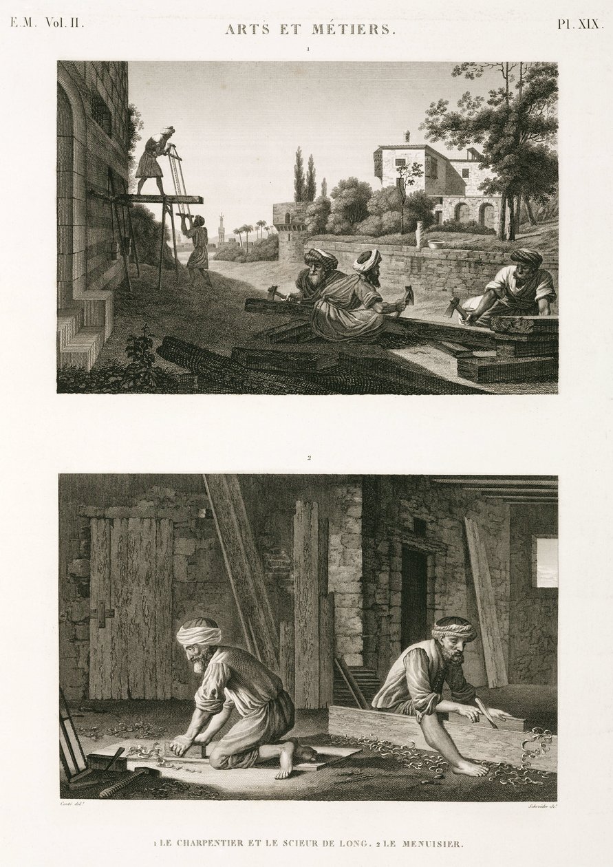 Bygningskonstruksjon og reparasjon Snekkere og snekkere, Egypt, ca 1798 av Unbekannt