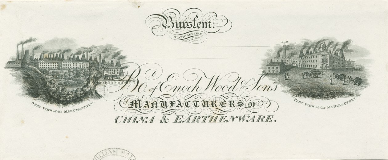 Burslem - Bill overskriften til Enoch Wood & Sons: gravering, nd [?19th cent] av Unbekannt