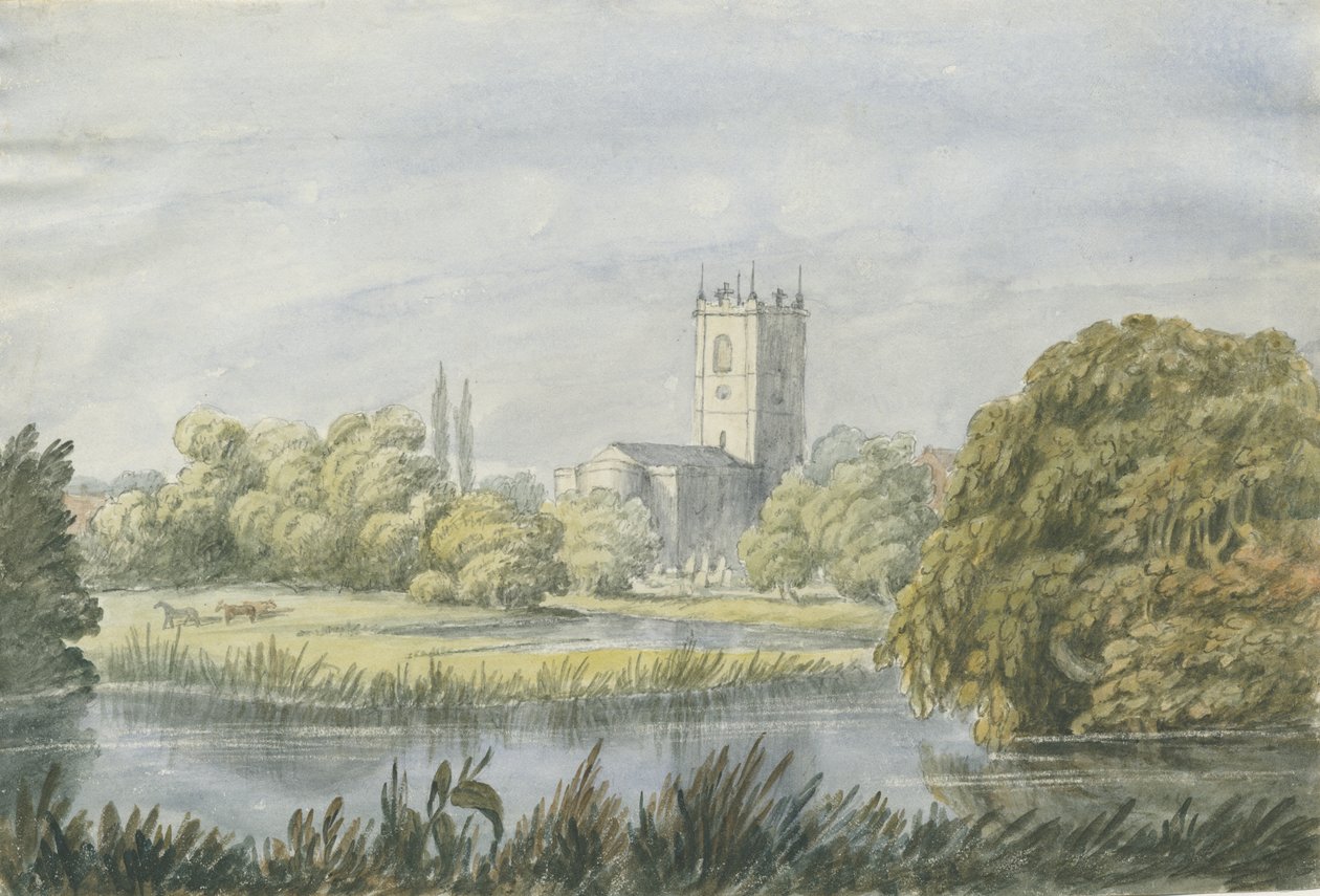 Burton-upon-Trent - "Gamle" kirke: akvarellmaleri, nd [?1800-tallet] av Unbekannt
