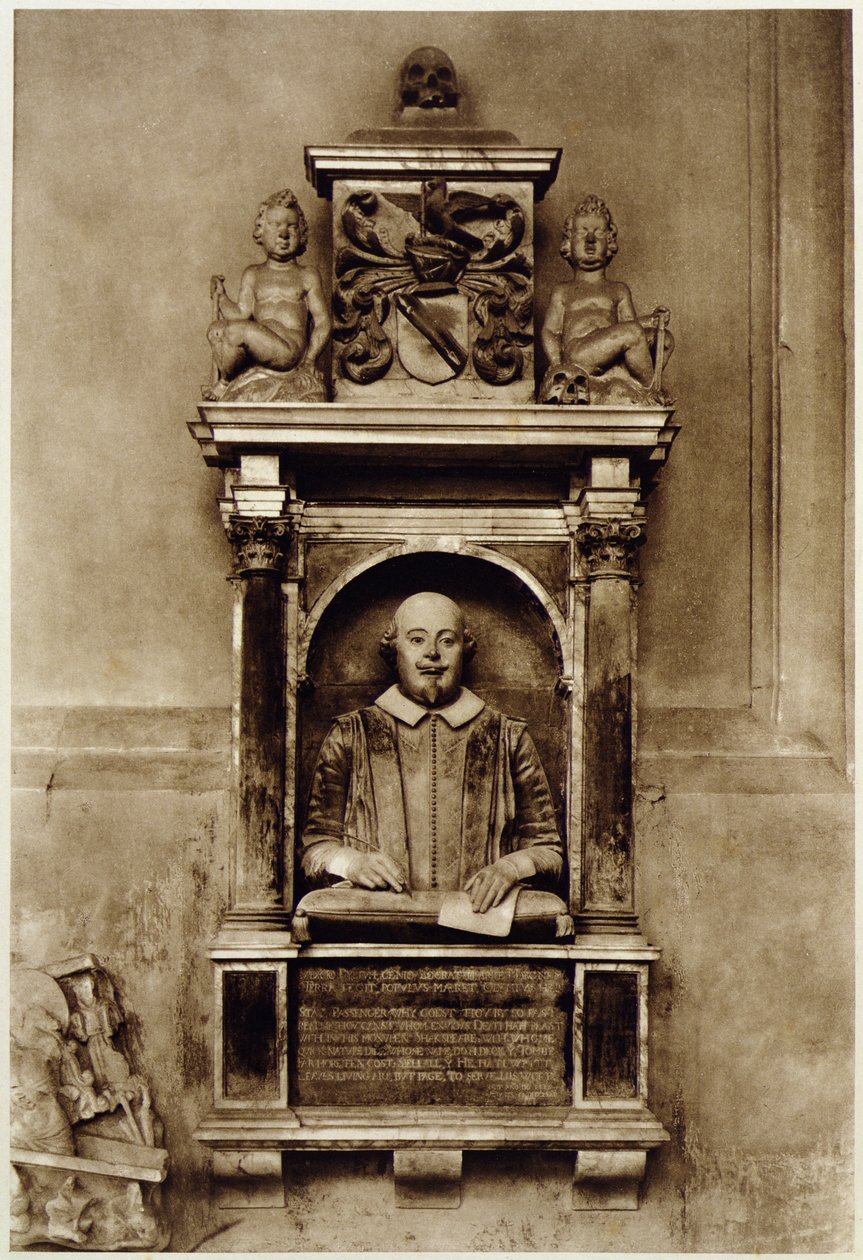 Byste av William Shakespeare (1564-1616) og inskripsjon (s/hv-bilde) av Unbekannt