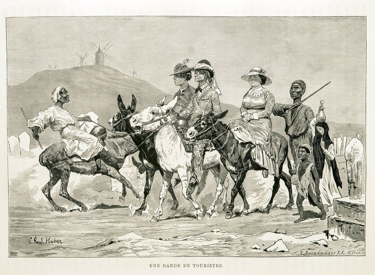 Tegneserie av vestlige turister i Egypt - Illustrasjon fra Atlas of Egypt av Unknown