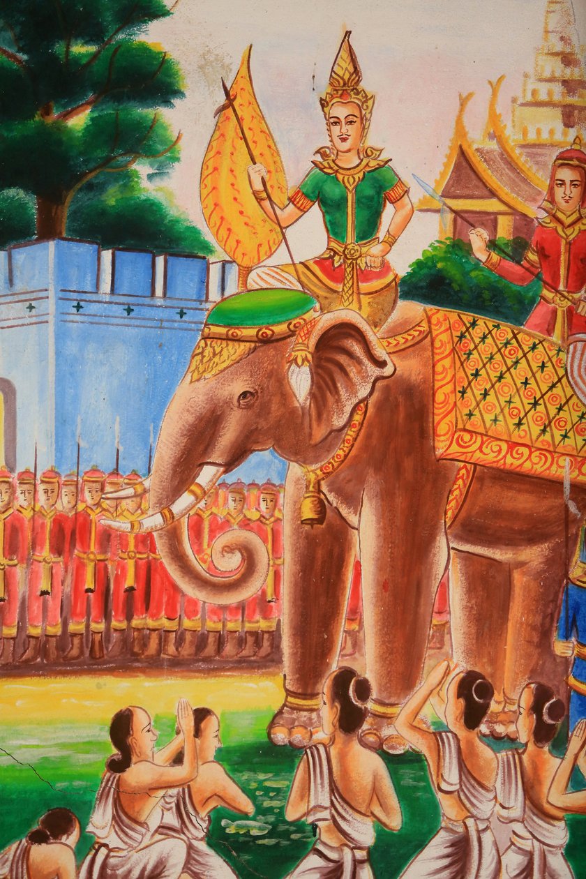 Takkunst som viser Buddhas liv. Wat Si Sou Mang Karam-tempelet. Vieng Vang. Laos, 20151102, Vieng Vang, Laos av Unbekannt