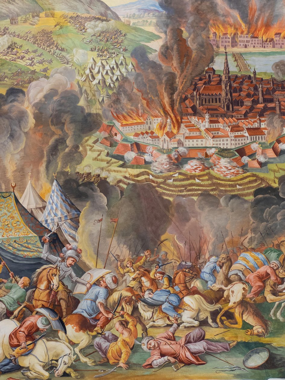 Takfreskomaleri i sidegangen til St. Katarina-kirken, Nedlegging av Wien i 1683, Habsburgernes mausoleum, Graz, Steiermark, Østerrike, Europa (bilde) av Unbekannter Künstler