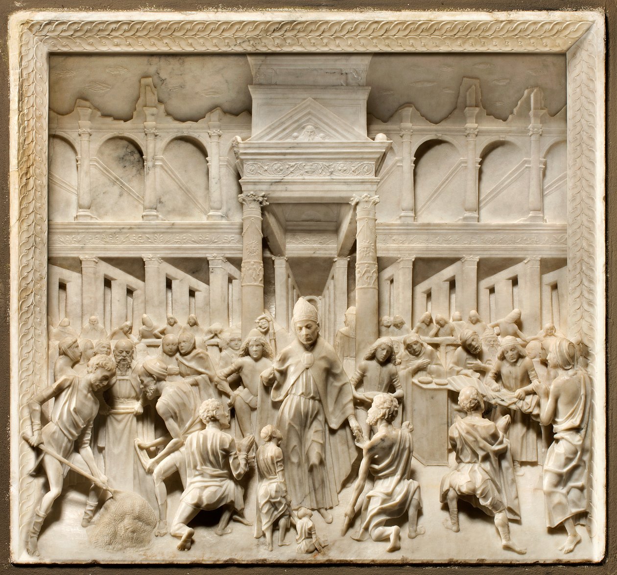 Sentralskipet, Giovanni Antonio Amedeo 1481-84, Sant'Imerio deler ut almisser, katedralen Santa Maria Assunta, katedralen, Cremona, Lombardia, Italia (bilde) av Unbekannt
