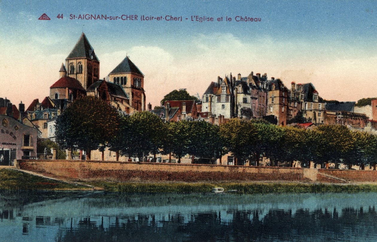 Sentrum, Loir et Cher (41), Saint Aignan sur Cher (Saint-Aignan-sur-Cher): utsikt over byen med kirken og slottet - Postkort slutten av 1800- og 1900-tallet av Unbekannt