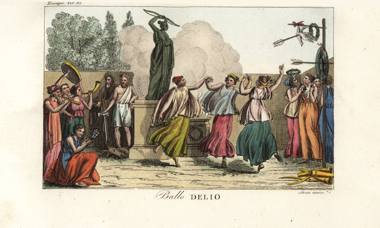 Seremoniell dans for Artemis eller Diana the Huntress i en hellig skog på øya Delos av Unbekannt