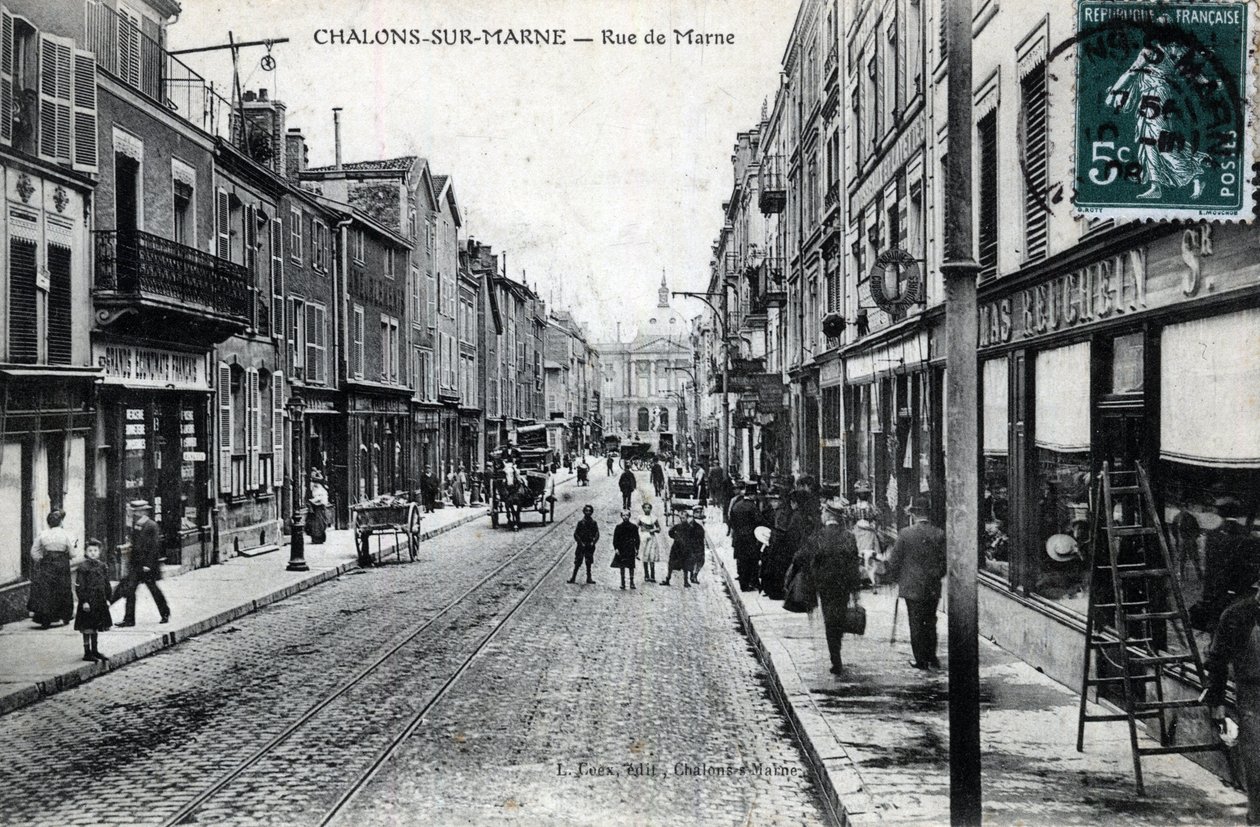 Champagne-Ardenne, Marne (51), Chalons sur Marne (Chalons-sur-Marne): utsikt over rue de la Marne (byen heter nå Chalons en Champagne (Chalons en Champagne) - Postkort sent på 1800-tallet - begynnelsen av 1900-tallet av William M. Timlin