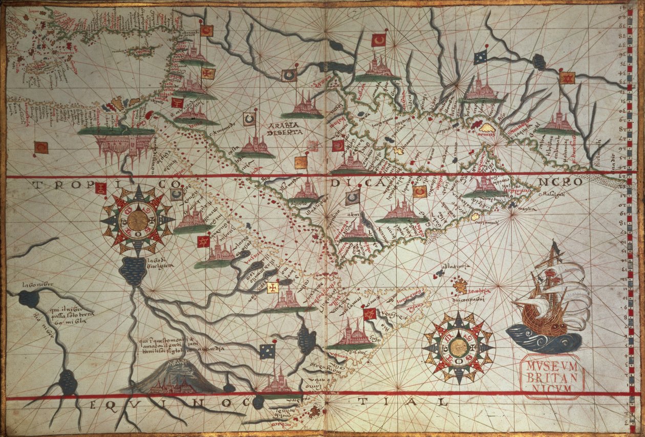 Kart over Arabia og det østlige Middelhavet, del av et Portolan-atlas, ca. 1650 (penn og blekk på papir) av Unbekannter Künstler