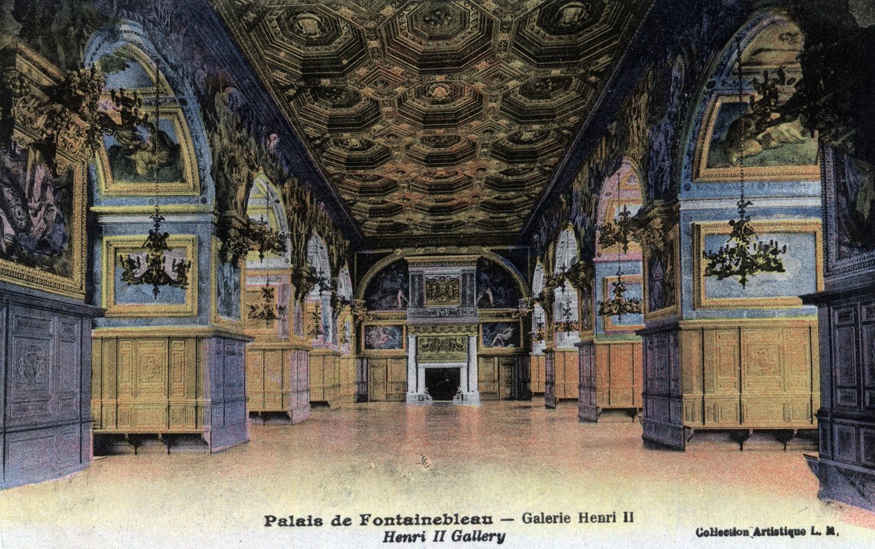 Chateau de Fontainebleau: galleri Henri II - Postkort sent på 1800-tallet - begynnelsen av 1900-tallet av William M. Timlin