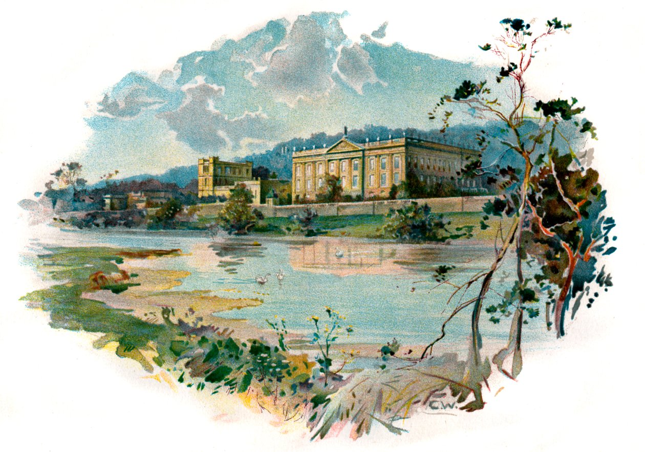 Chatsworth fra Derwent av Unbekannter Künstler