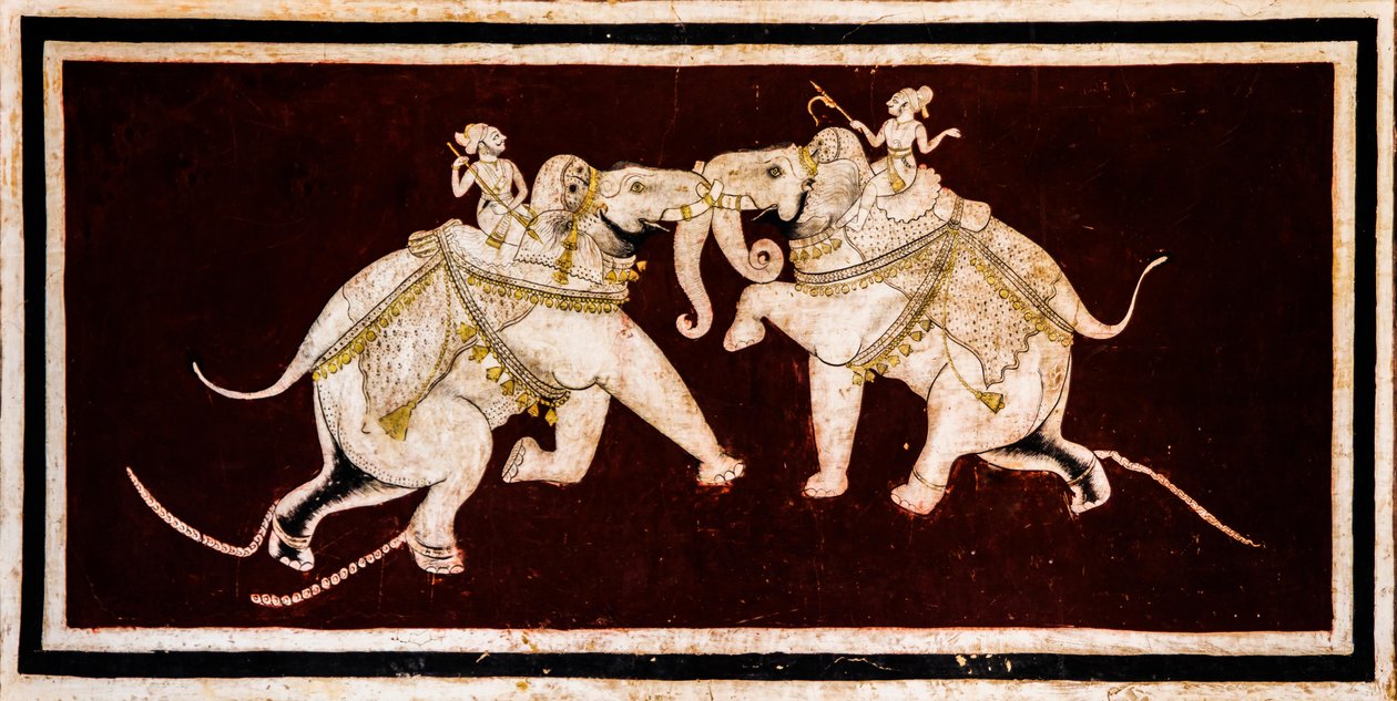 Chittra Shala gårdsplass med virtuose fine malerier, Taragarh Fort, Bundi, Bundi, Rajasthan, India, Asia (bilde) av Unbekannter Künstler