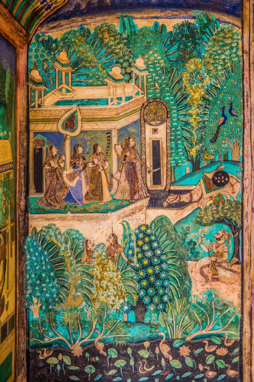Chittra Shala gårdsplass med virtuose fine malerier, Taragarh Fort, Bundi, Bundi, Rajasthan, India, Asia (bilde) av Unbekannter Künstler