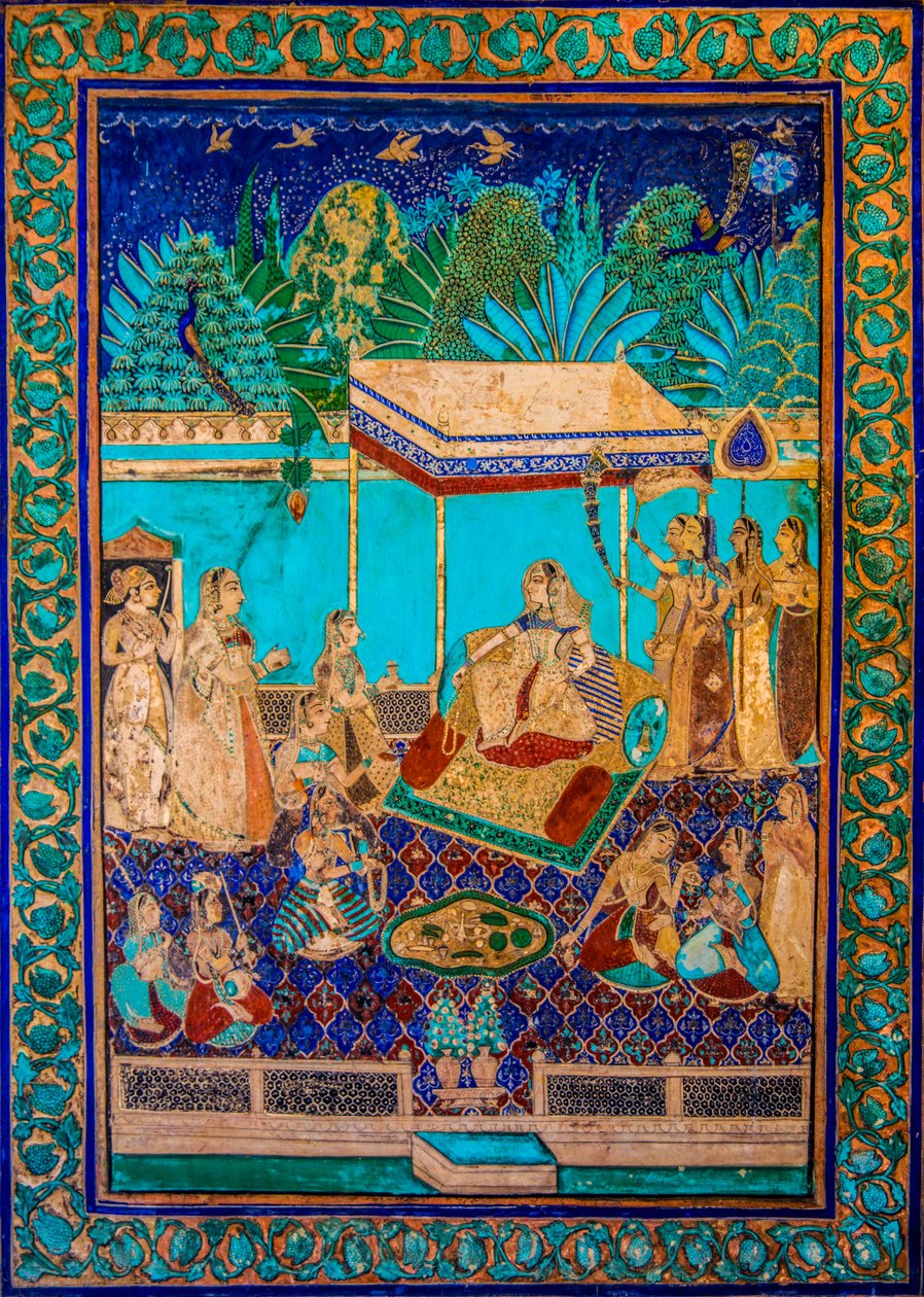Chittra Shala gårdsplass med virtuose fine malerier, Taragarh Fort, Bundi, Bundi, Rajasthan, India, Asia (bilde) av Unbekannter Künstler