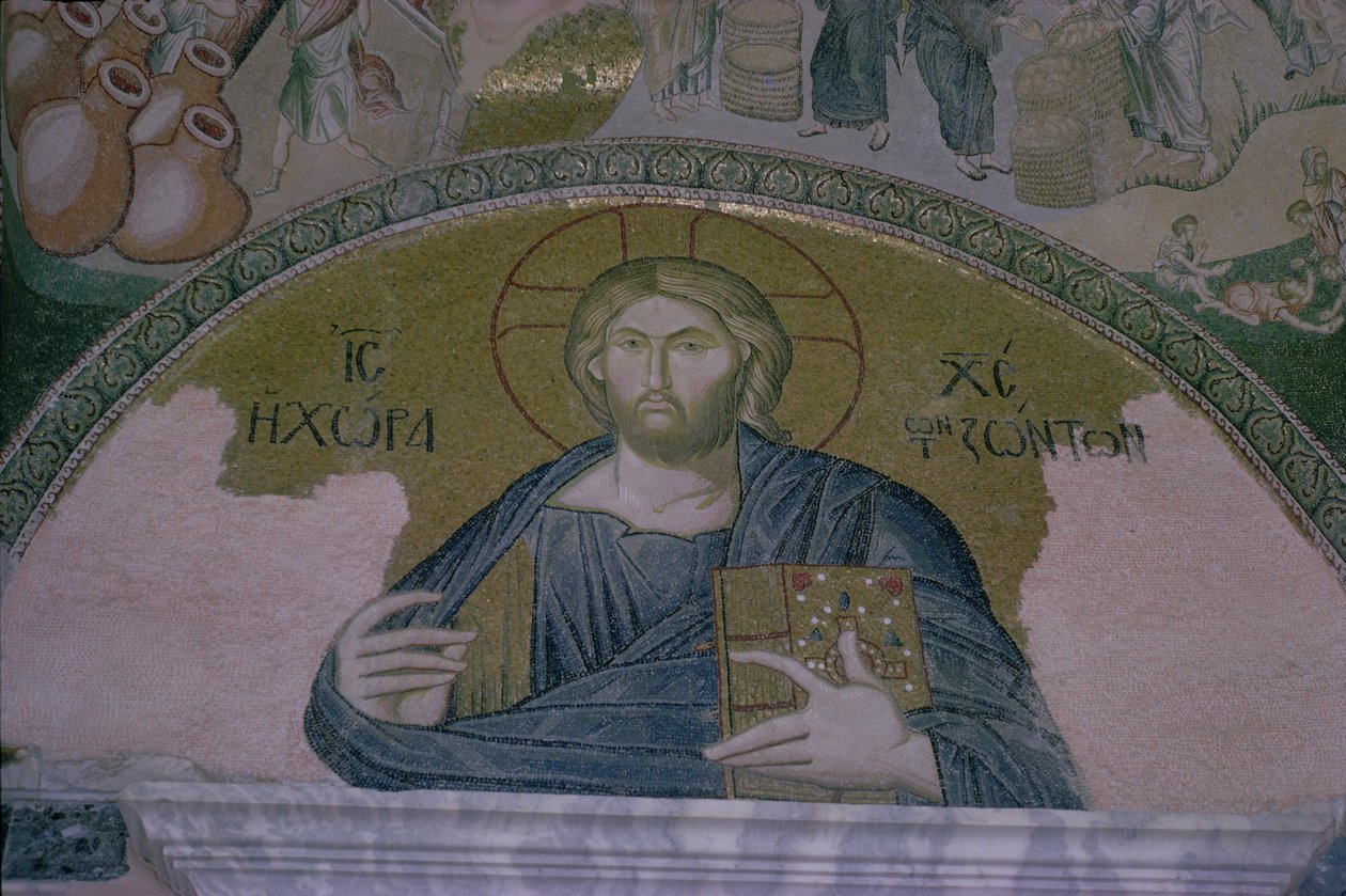 Kristus i Majestet, mosaikk over døren til narthexen til den bysantinske kirken St. Saviour of the Chora (bilde) av Unbekannt