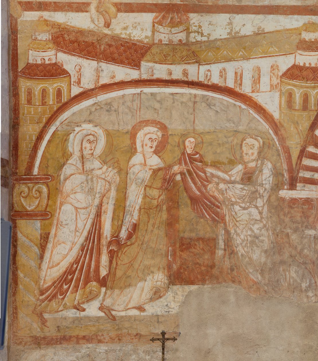 Kirke (Église Saint-Martin). Interiør. Veggmalerier (fresco). Skipets vestvegg. Detalj. Presentasjon i tempelet. 1100-tallet. av Unbekannt