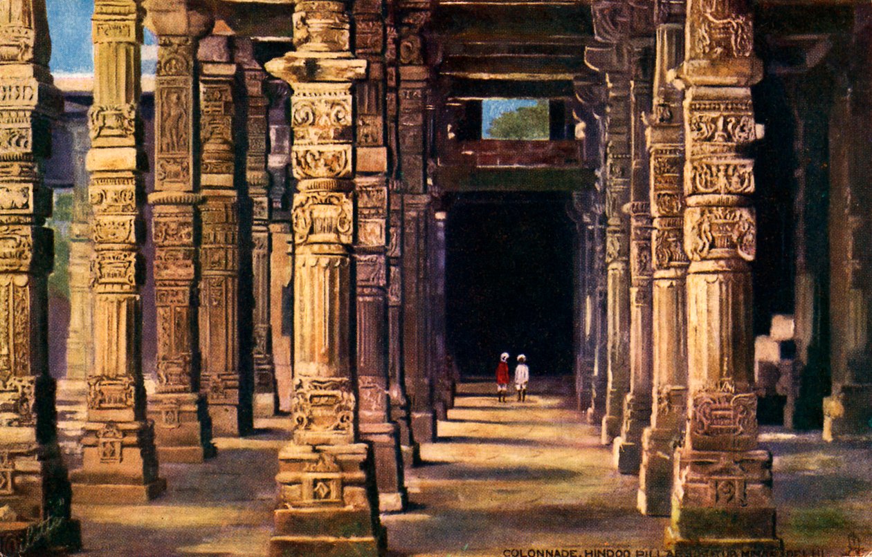 Kolonnade med hinduistiske utskjæringer, Qutub Minar, tidlig på 1900-tallet (trykk) av Unbekannter Künstler