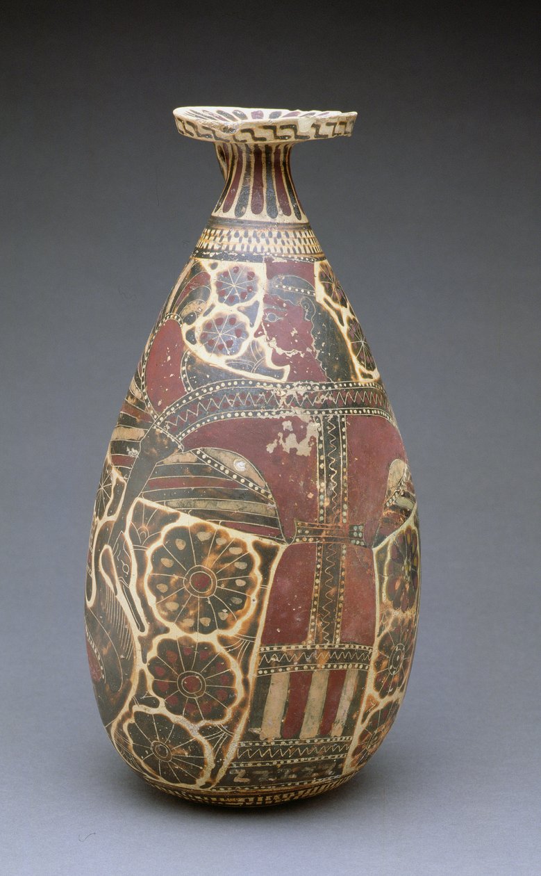 Korintisk svartfigur alabastron, med en bevinget "dyrenes elskerinne", gresk, arkaisk periode, ca. 600 f.Kr. (terrakotta) av Unbekannt