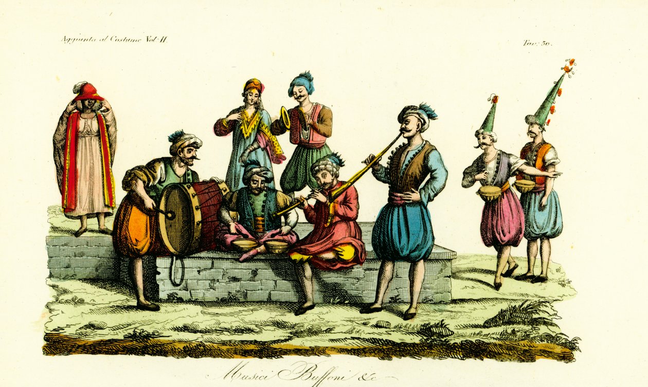 Kostymer til berbermusikerne fra Bey of Tunis, og komikere eller Saitari, Tunisia av Unbekannt
