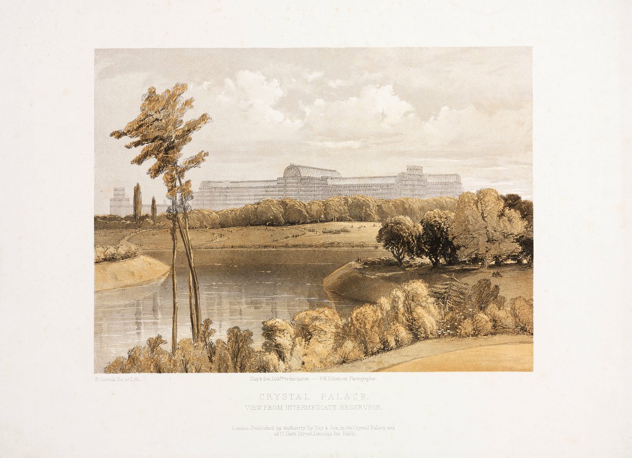 Crystal Palace, Post-Great Exhibition The Crystal Palace from the Intermediate Reservoir, ca 1855 av Unbekannt