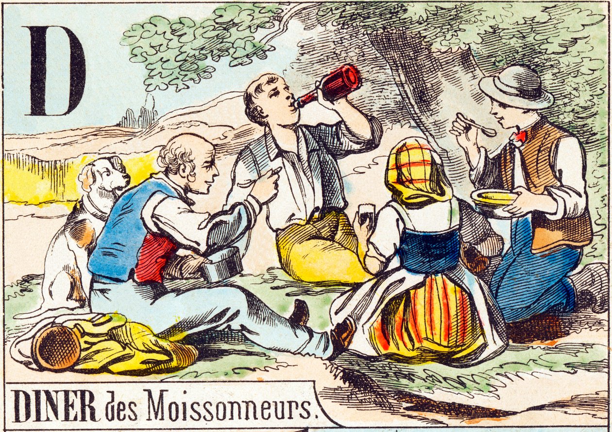 D Diner des moissonneurs - "Alfabetet til gården" slutten av 1800-tallet (gravering) av Unbekannt