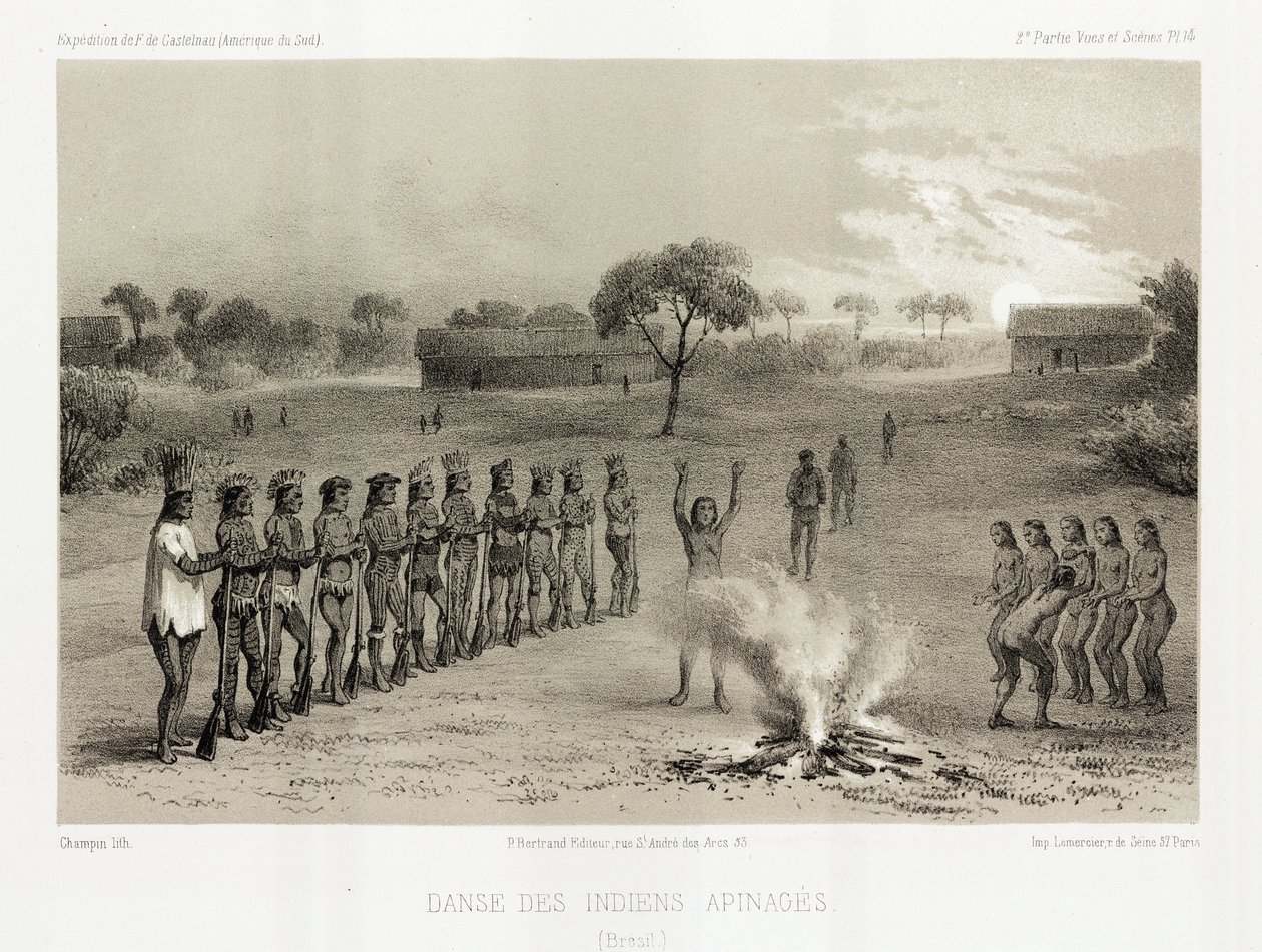 Dance of the Apinage Indians, Brasil, ca 1843-1847 av Unbekannt