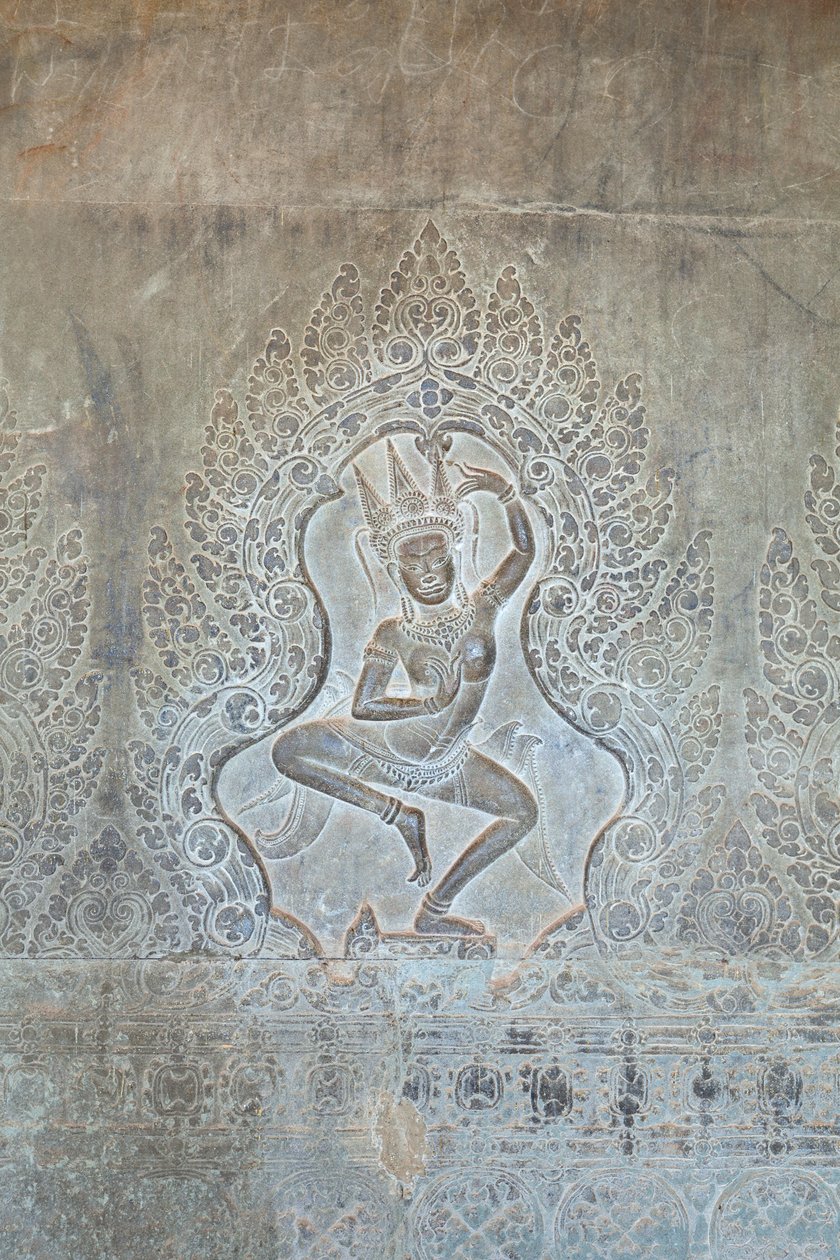 Dansende Apsara-relieff på den ytre vestveggen, Angkor Wat, Kambodsja (bilde) av Unbekannter Künstler