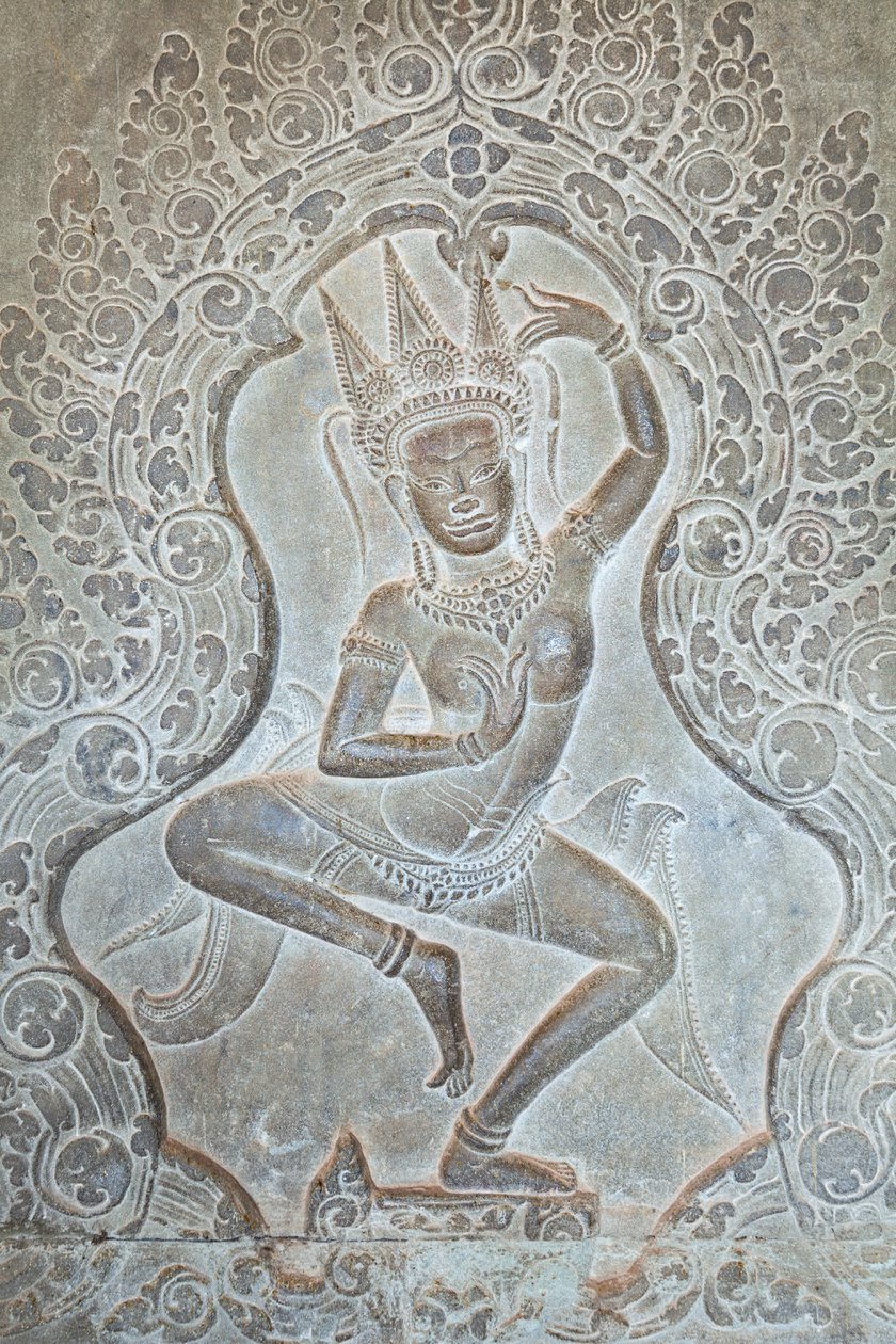 Dansende Apsara-relieff på den ytre vestveggen, Angkor Wat, Kambodsja (bilde) av Unbekannter Künstler