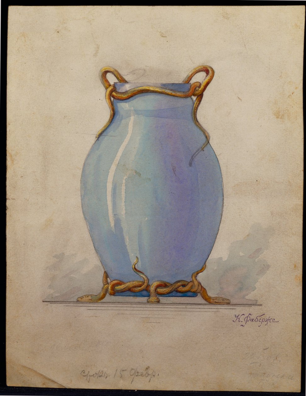 Design for en oviform blå vase, House of Carl Faberge av Unbekannt