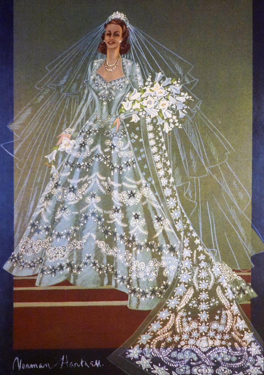 Design for brudekjole til dronning Elizabeth II av Storbritannia av Unbekannter Künstler