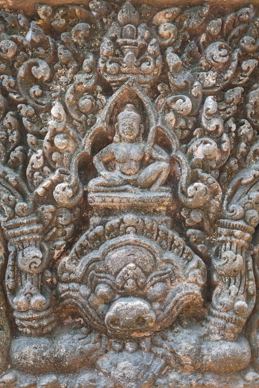 Detalj av en overligger med figuren av muligens Indra på Kala, Baphuon-stil av Unbekannter Künstler