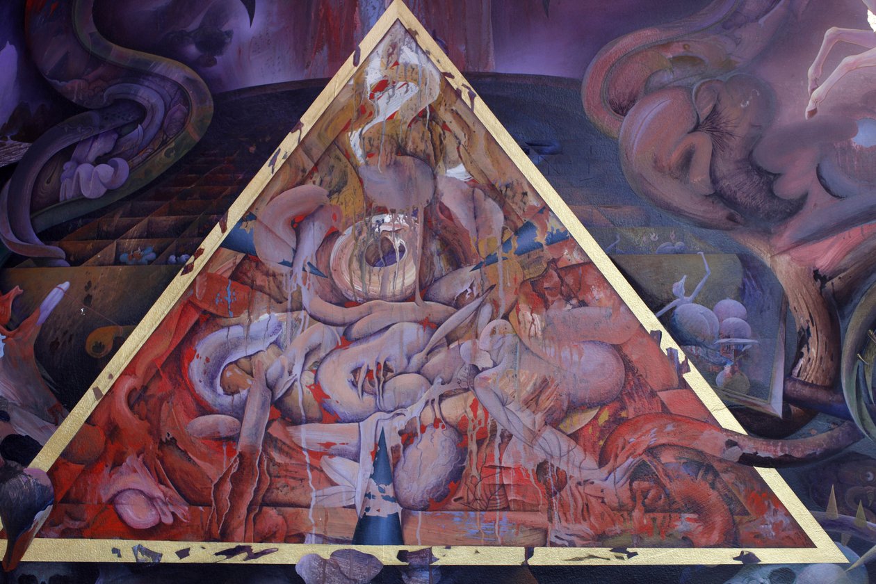Detalj av et veggmaleri i Uposatha (helligdomshallen) i Buddhapadipa-tempelet, Wimbledon, Grande-Bretagne av Unbekannt
