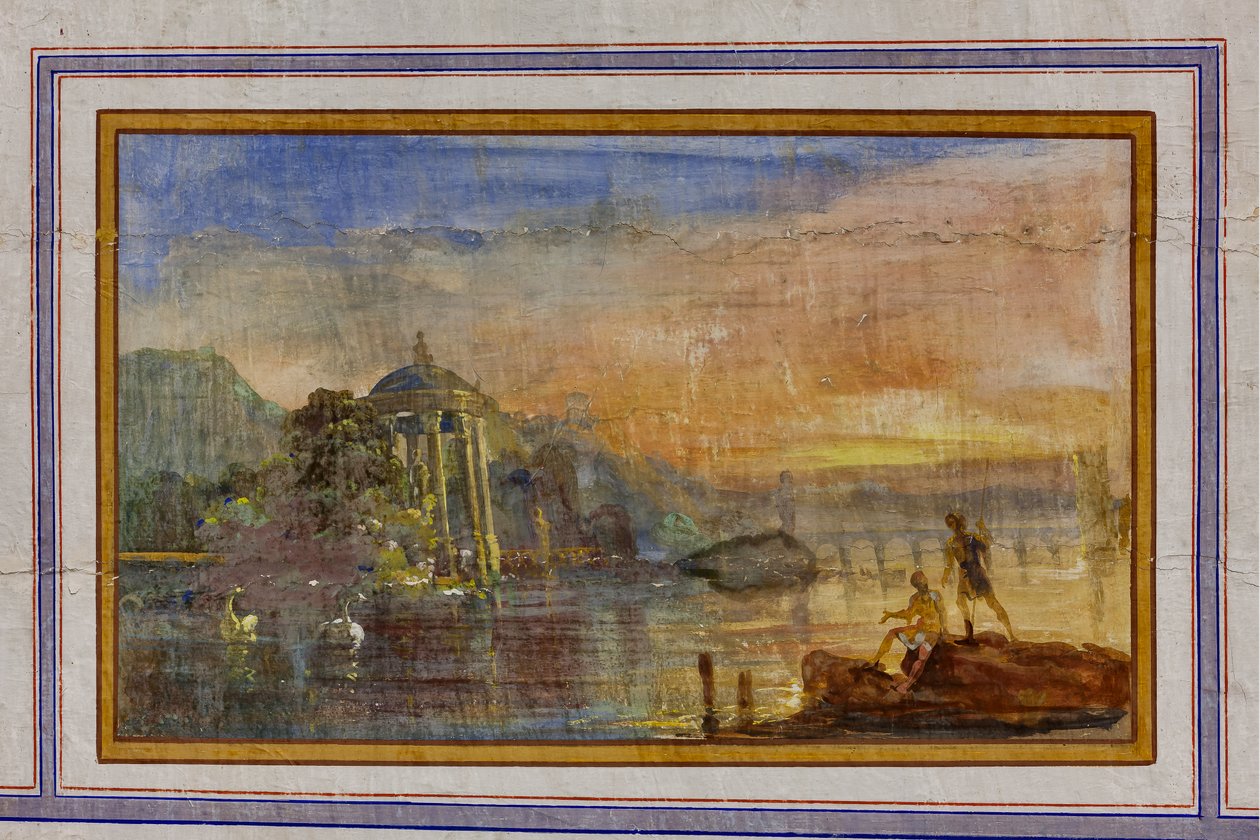Detalj av dekorasjonen som viser et landskap, Det røde rommet, Den kongelige leiligheten, Det kongelige palass eller Palazzo dei Normanni (normannernes palass), Palermo, Sicilia, Italia (bilde) av Unbekannter Künstler