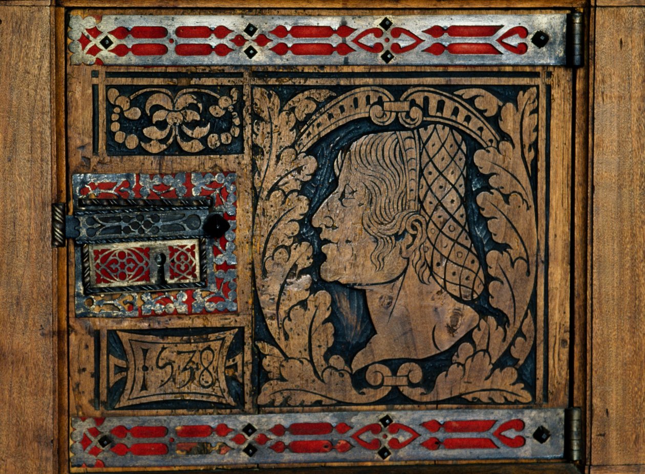 Dør jobbet i innlegg, Issogne slott, Valle d