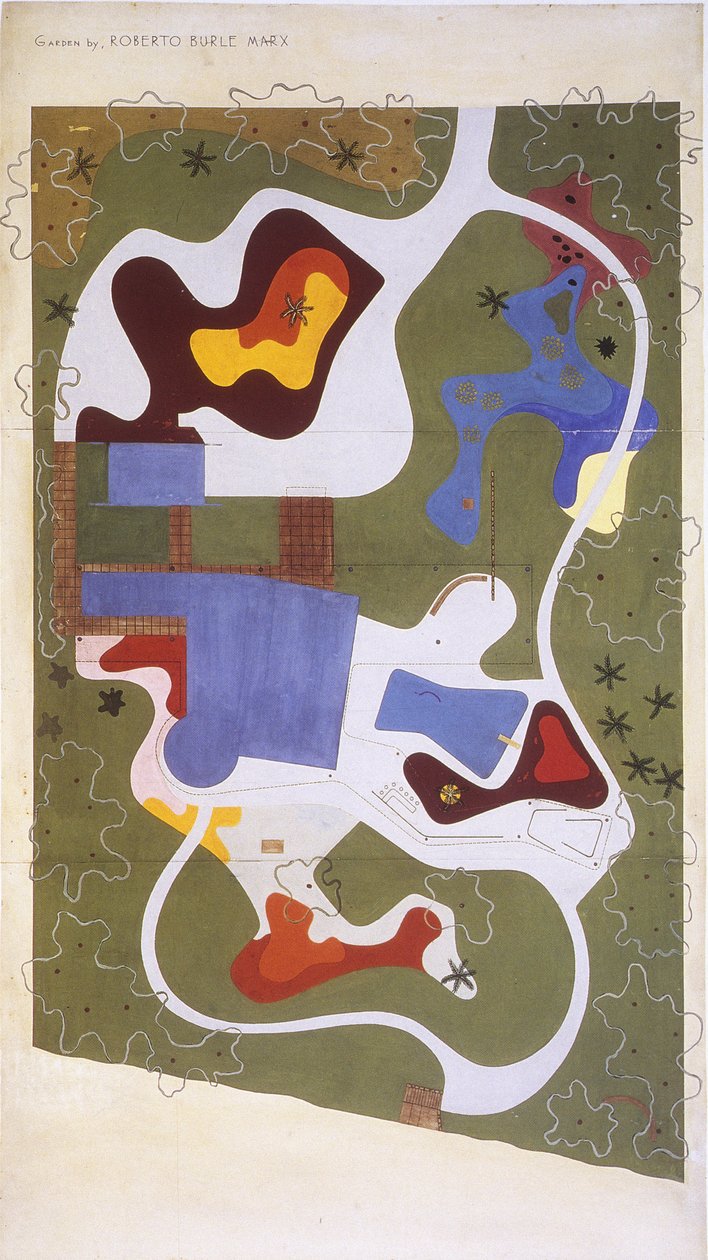Tegning av en hage laget av Roberto Burle Marx/landskapskunstner/maler/botaniker/skulptør/musiker av Unbekannt