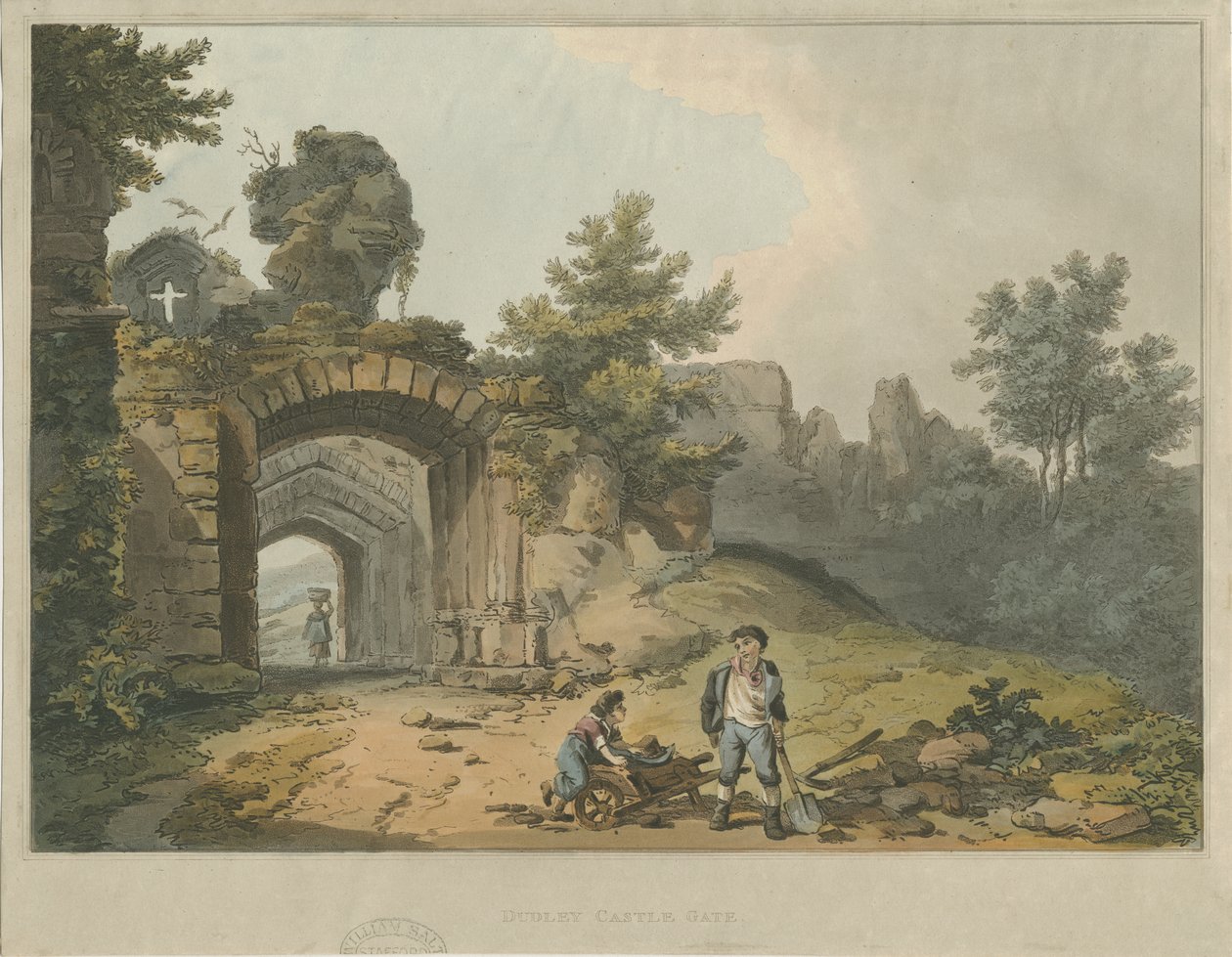 Dudley Castle - The Keep: farget akvatintgravering, og [?1800-tallet] av Unbekannt