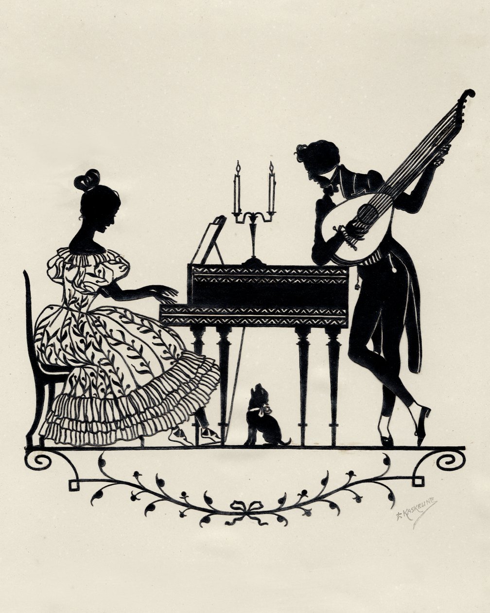 Duo med lut-gitar og pianoforte, Wien, ca. 1900 (trykk) av Unbekannter Künstler