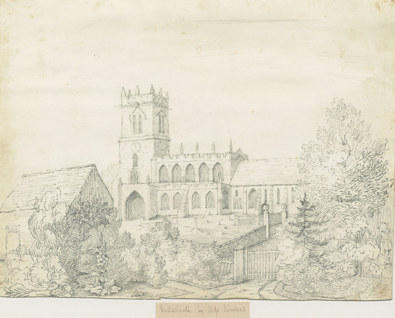 Eccleshall kirke: blyanttegning, 6. mai 1825 av Unbekannt