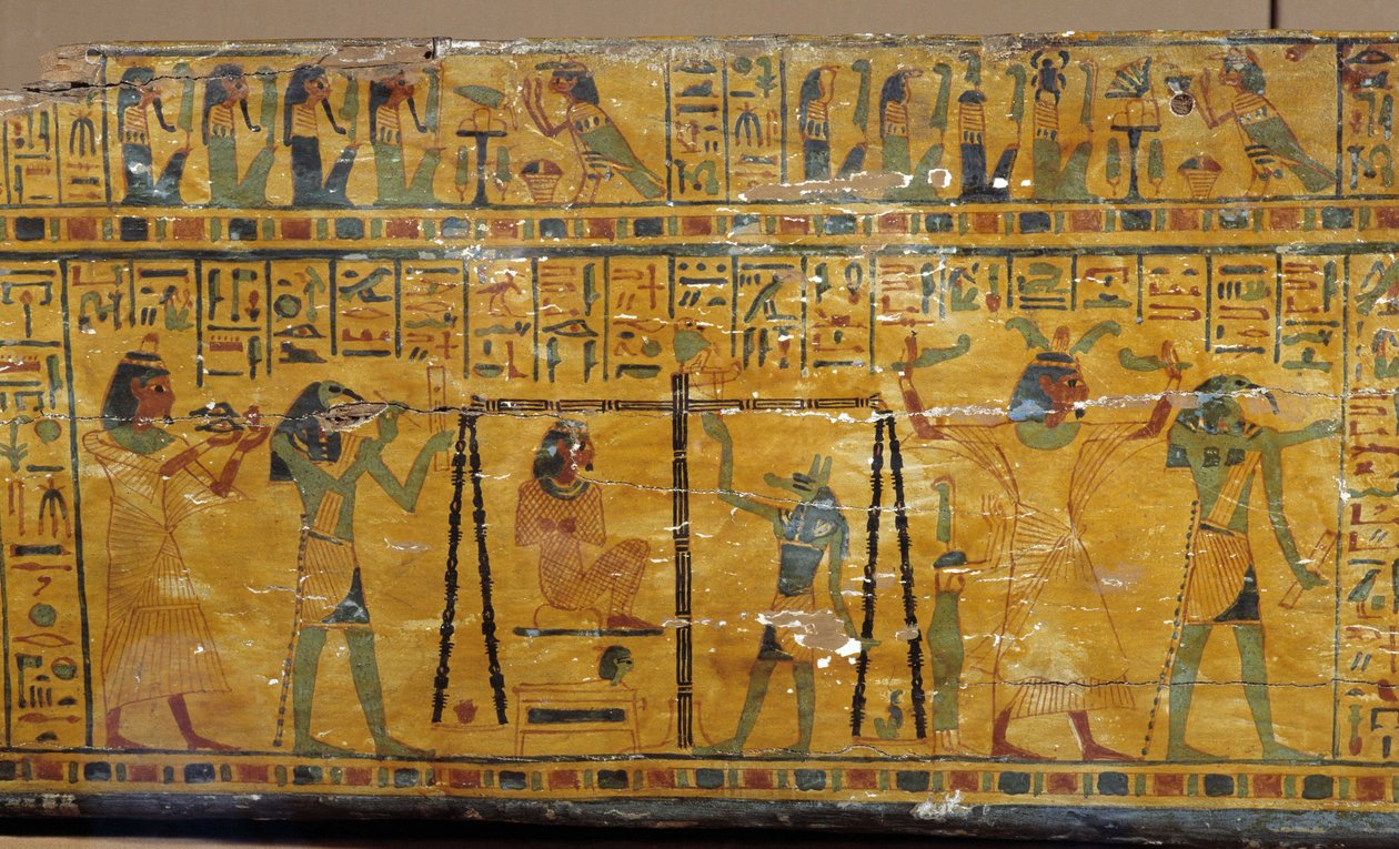 Egypt: detalj av sarkofagen til Khonsoure, som representerer gudinnen Nut og vekten av sjelen til den avdøde. Mediterranean Archaeology Museum, Marseille av Unbekannter Künstler