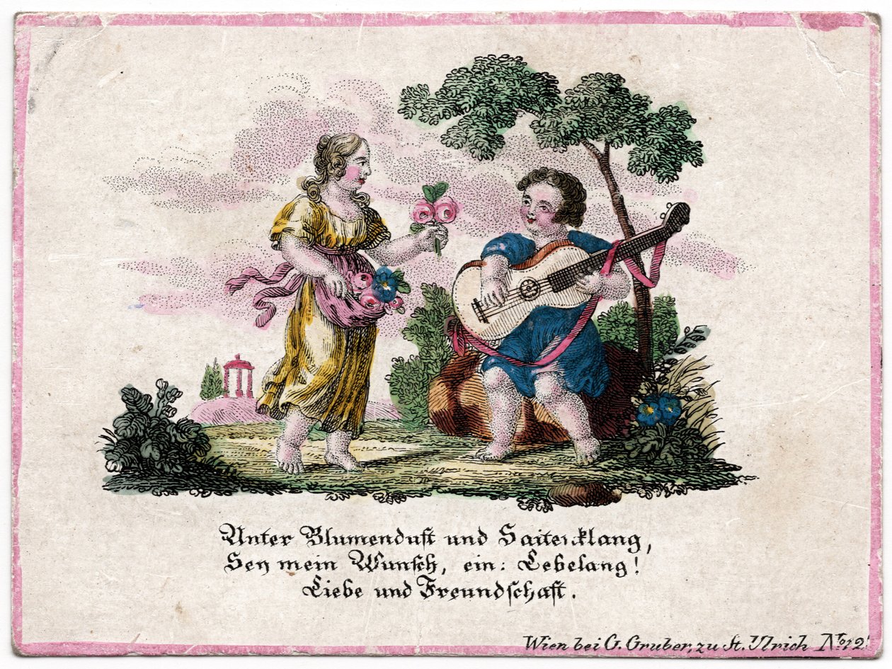 Ephemera blomsterduft og strenglyd, Wien, ca. 1820 (gravering) av Unbekannter Künstler