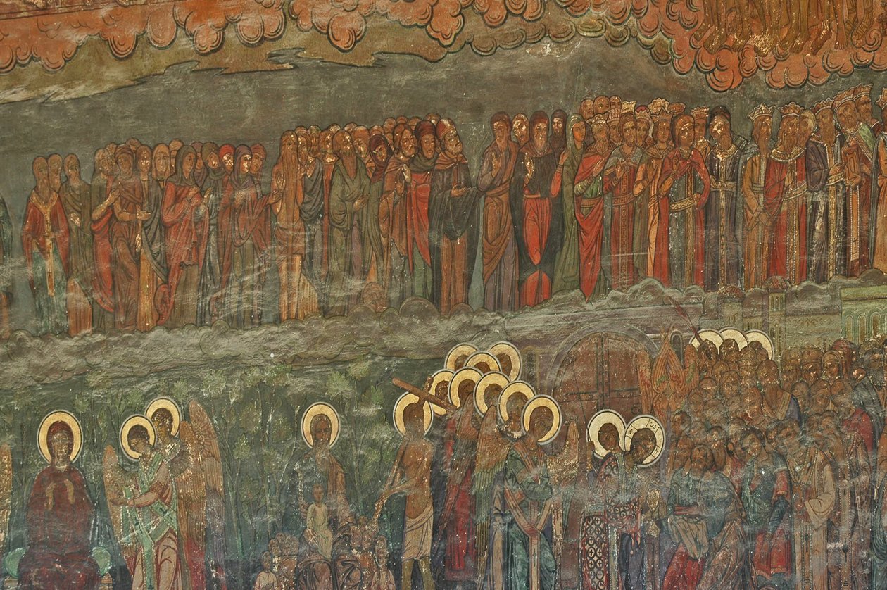 Europa, ROMANIA, Bucuresti, Patriarkalsk-ortodoks katedral (1656), veggfreskomaleri ved siden av inngangen av Unbekannt