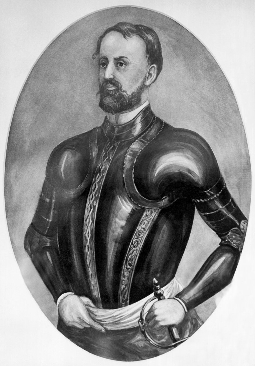 Utforsker Hernando De Soto (gravering) av Unbekannt