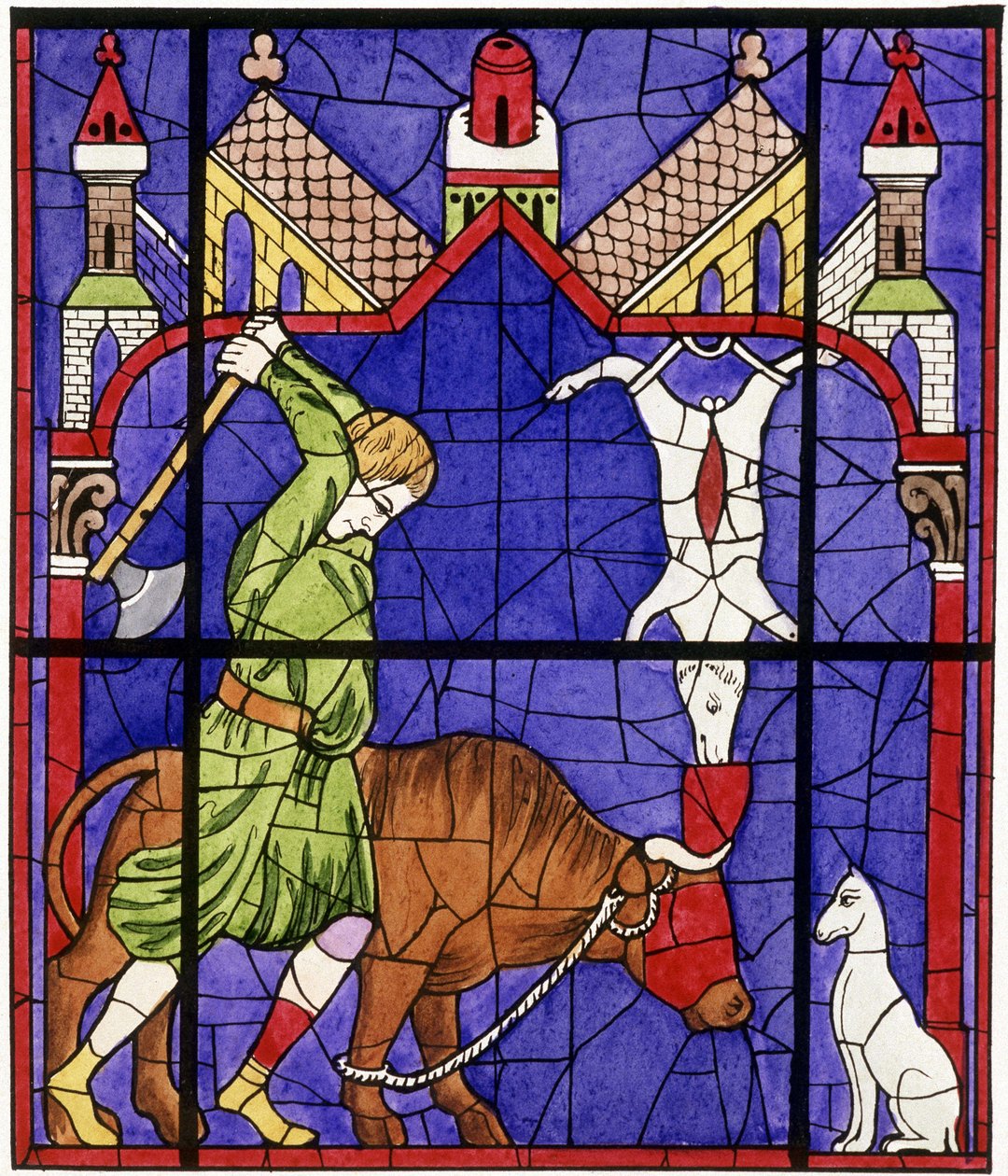 Faksimile av et glassmaleri i Notre-Dame de Chartres katedral som viser en slakter av Unbekannter Künstler