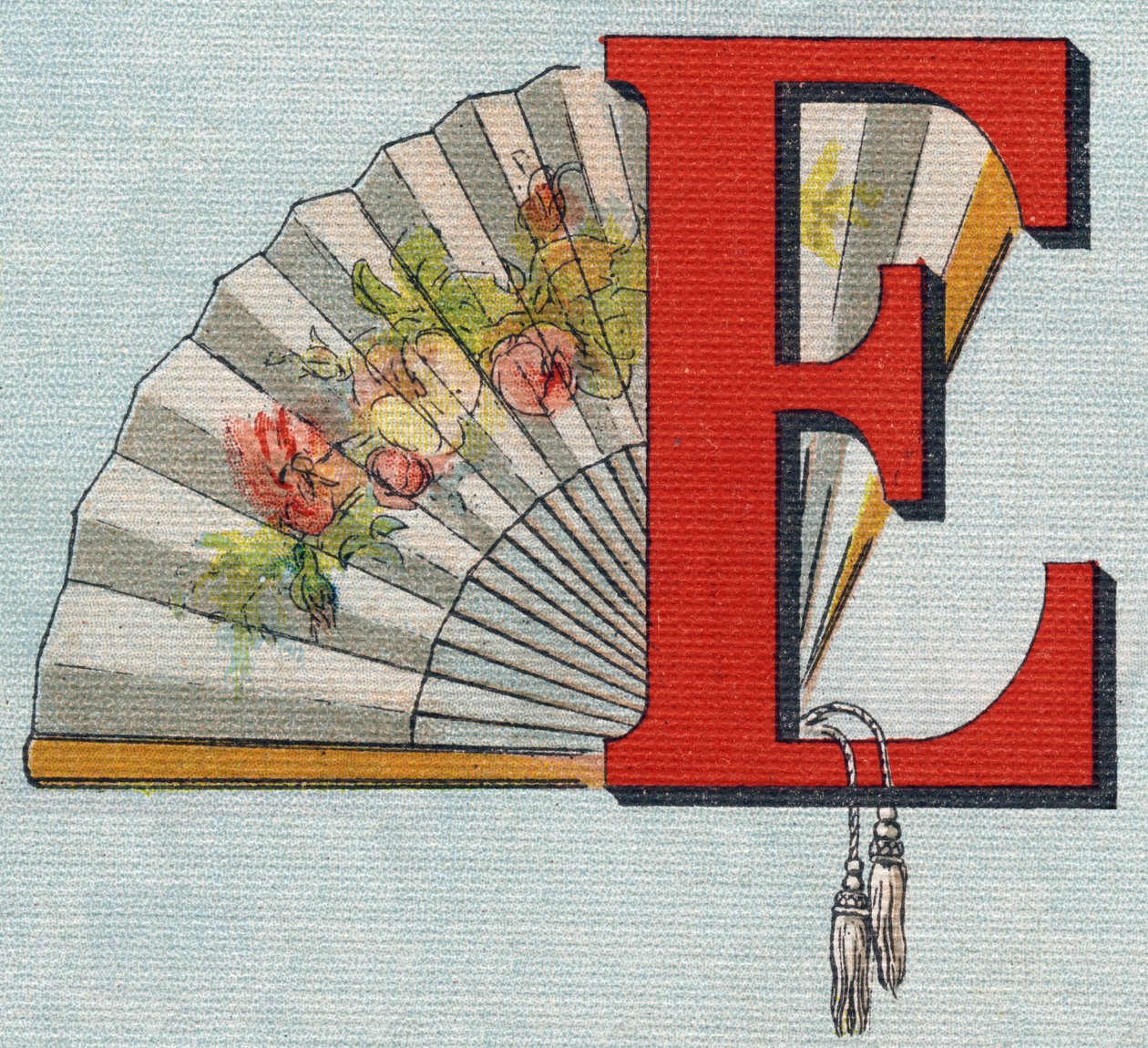 Fan. Gravering i "Alphabet de ma petite fille". Bernardin-Bechet og Fils, bokhandler-forlag, Paris, rundt 1895. Ubrytelig album på lerret. Bibliotheque des Bebes. 12 sider. Album som inneholder en lesemetode og et illustrerende abecedary. Dimensjon: 29,5 av Unbekannt